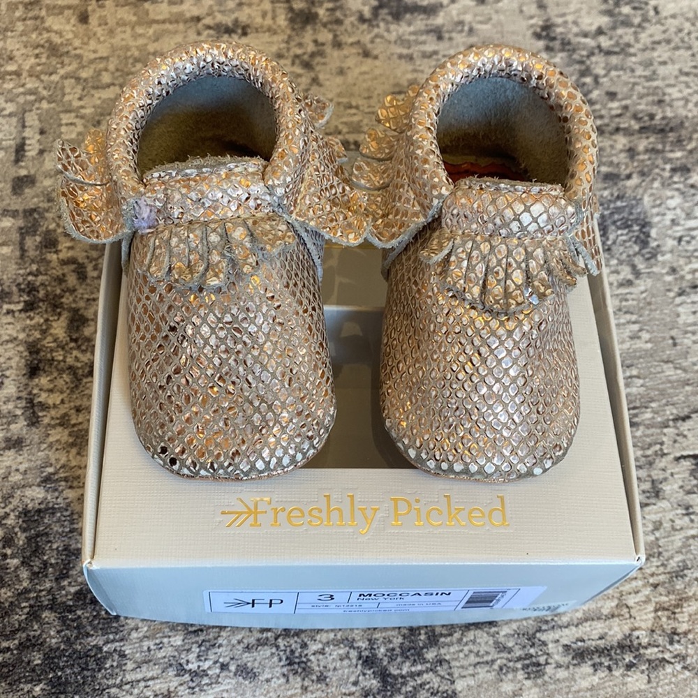 Freshly Picked Pink Gold moccasins
